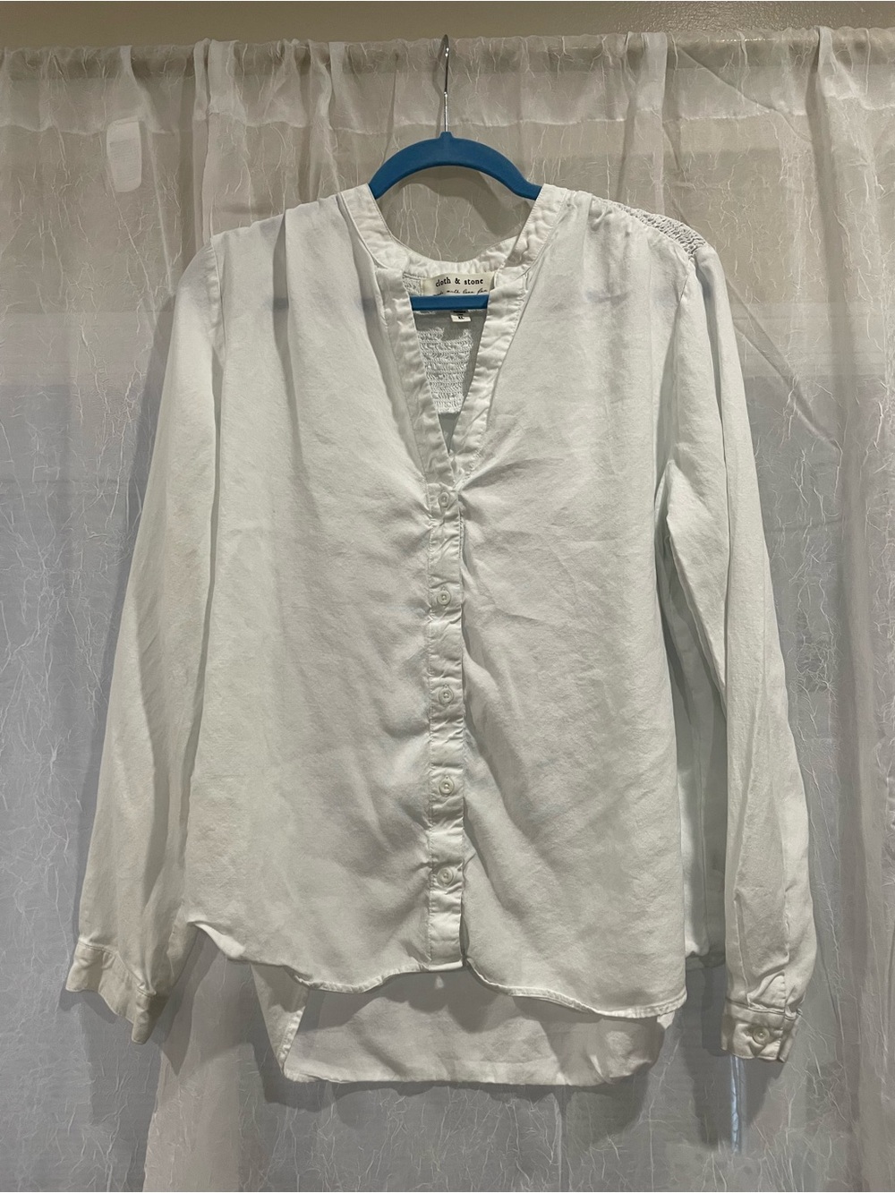 Anthropologie White Button-Down V-Neck Long-Sleeve Shirt